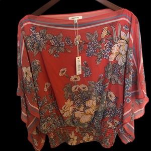 Max Studio Woman’s Semi- Sheer Coral Gathered Waist Scarf Top. Sz L